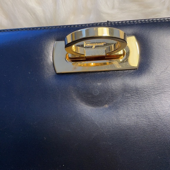 Salvatore Ferragamo Authentic Gancini chain Black Leather Clutch/Crossbody Bag - Picture 8 of 17